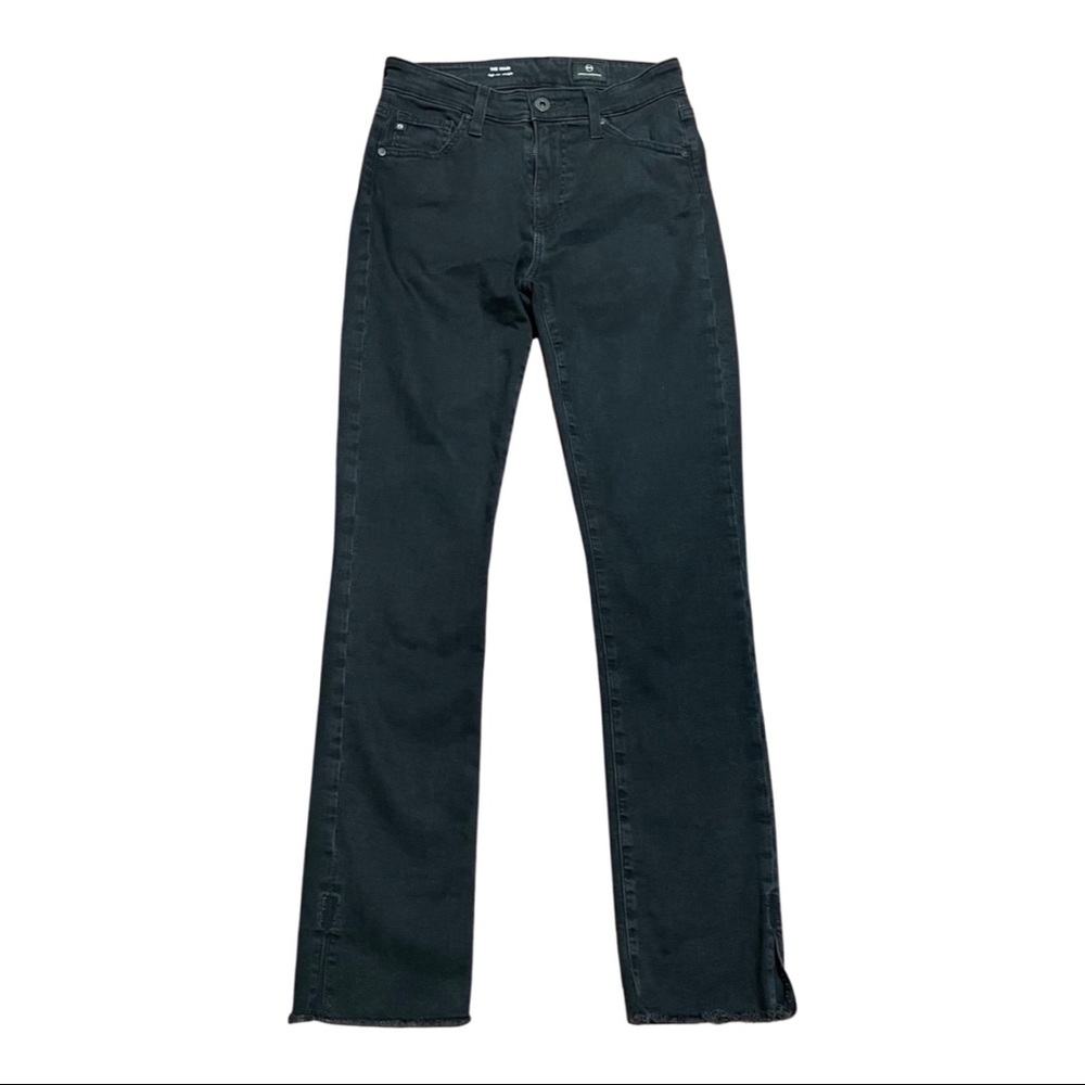 AG Adriano Goldschmied Womens The Mari High Rise Straight Jean 26R Black Raw Hem